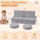 MeMoreCool Kids Couch, Light Grey Modular Foam Play Couch, Ages 3+, 8-Piece