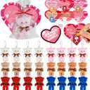 Valentines Gift Cards for Kids Classroom, 24 Packs Valentine's Day Plush Bears Stuffed Animal Mini Plush Toys with Heart Cards, Girls Boys Valentine Gifts Party Favors Classroom School Exchange Prize
