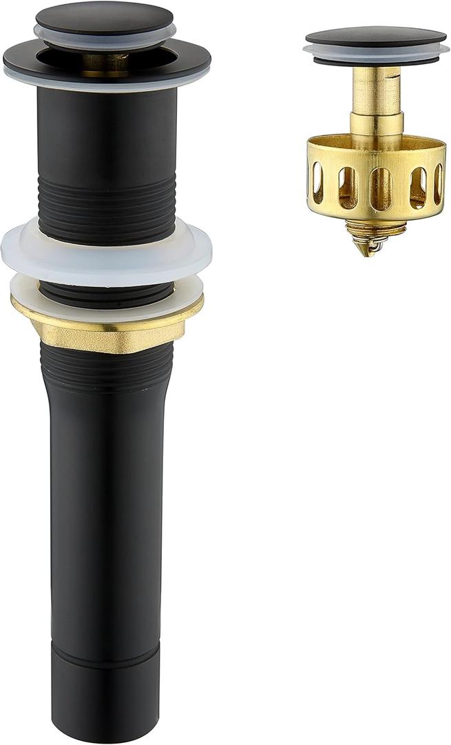 Pop up Sink Drain Stopper for Bathroom Vessel Vanity Sink Art Basin Matte Black, Small Cap Without Overflow, Metal Pop-up Drain Strainer with Detachable Basket Stopper