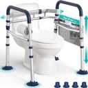 HOMENURSE Toilet Safety Rails for Seniors (350 lb), Adjustable Height & Width Toilet Safety Frame for Elderly, Disabled, Foldable Handicap Toilet Handles with Suction Cups, Fits Most Toilets