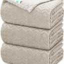 3 PC Flannel FleeceThrow Blanket, 50"x70" | 300GSM Soft Blankets for Couch Bed, No Shedding No Pilling Wedding Decorative Throw, Machine Washable (Beige)