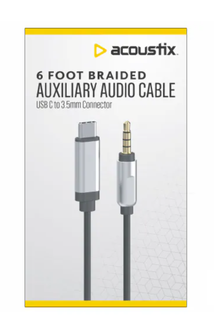 Acoustix Auxiliary Braided Audio Cable, 6 Foot , USB C to 3.5mm Connector
