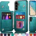 Designed for Samsung Galaxy S25 Plus Case Wallet with Card Holder, [Magnetic Clasp Cover] [RFID Blocking Leather Protection] Shockproof Women Men Cases for Samsung S25 Plus Blue Green