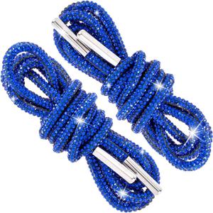 Rhinestone Shoe Laces, Glitter Rope Shoelaces for Sneakers, Round Crystal Bling Shoe Lace (Blue)