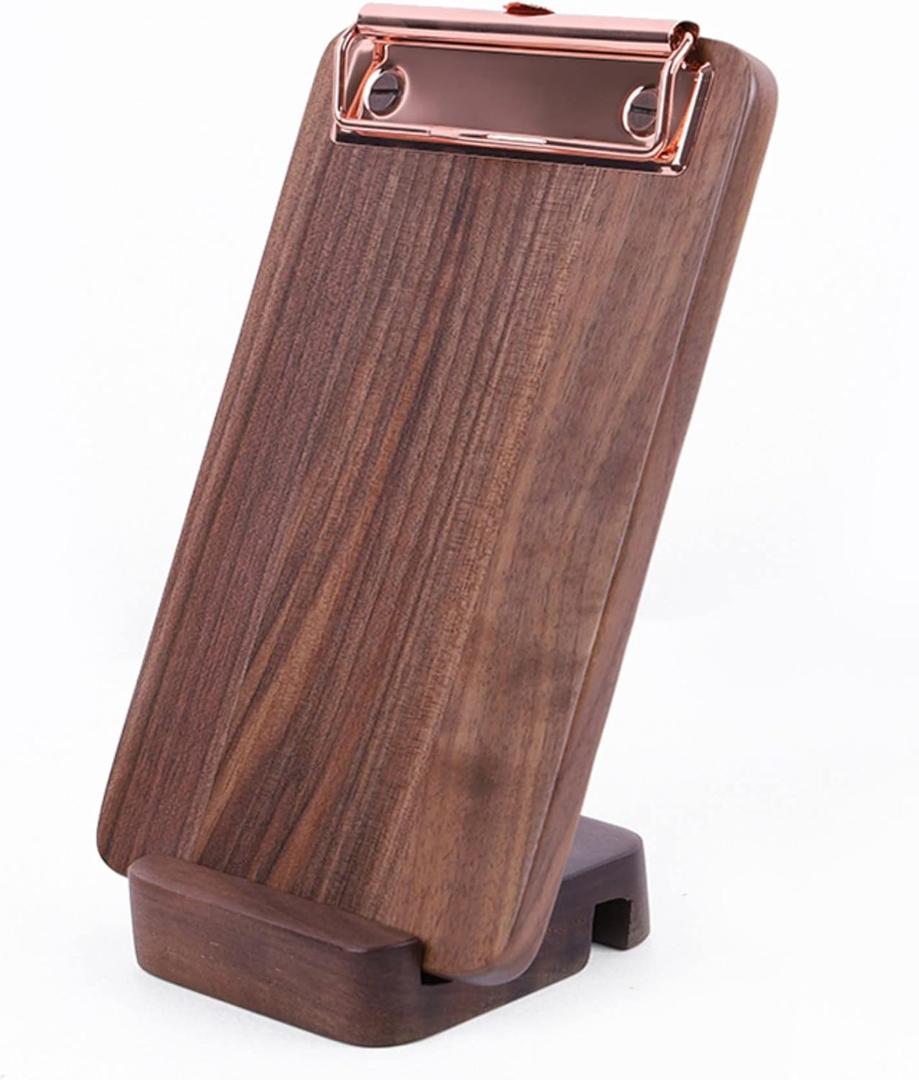 Mini Clipboard Set with Base - Hardwood Walnut Material, Portable and Compact Memo Board for Note Taking and Memo Pad On-The-Go