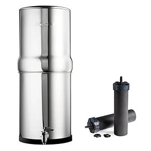 Boroux Legacy Gravity-Fed Countertop Stainless Steel Water Filter System | 3 Gallons with 2 Authentic Black Foundation. Filters