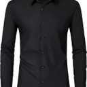 Alimens & Gentle Men's Dress Shirts Long Sleeve Wrinkle Free Stretch Business Casual Wedding Button Down Shirt (Black, S)