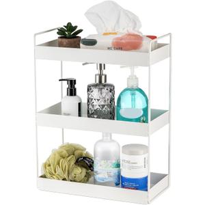Elsjoy 3-Tier White Countertop Skincare Organizer Shelf, Metal Vanity Tray for Cosmetics & Makeup, Counter Storage Rack for Bathroom, Spice Rack Organizer for Kitchen
