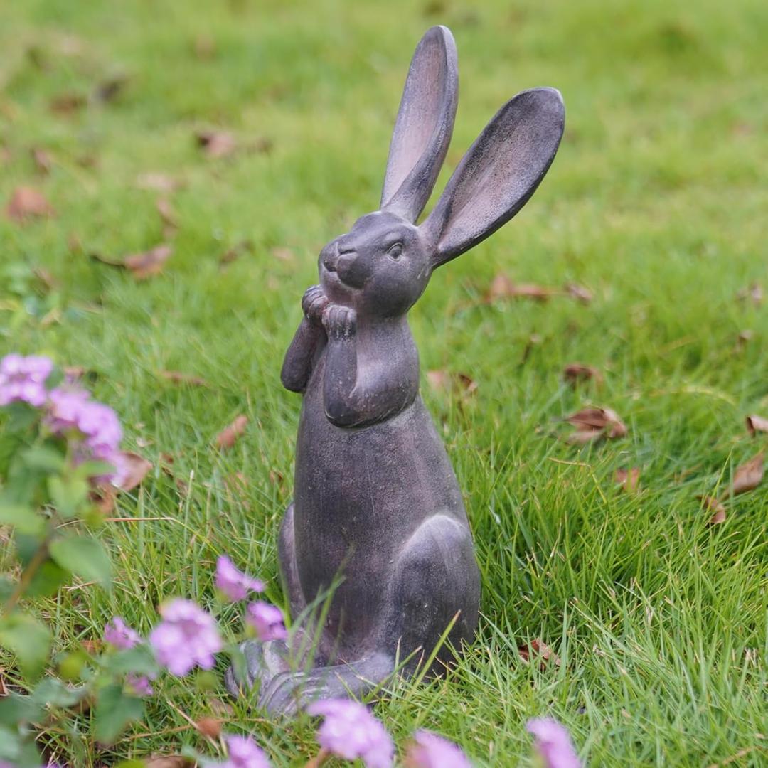 DiliComing Bunny Decor Resin Animals Statue - Garden Decorations Garden Decor for Outside Cute Cheeky Bunny Figurine Statues for Home Decor Outdoor Decor for Porch 11 Inch