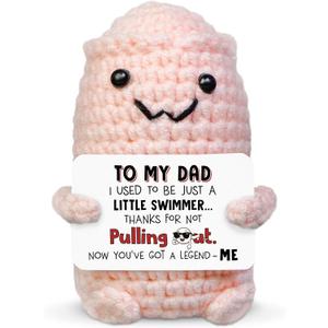 Funny Dad Gifts from Daughter Son - Emotional Support Crochet Wiener - Birthday Gag Gifts for Dad Who Wants Nothing, Funny Gag Gift for Men Birthday, White Elephant Gift Ideas (Blush  Fun Humor)