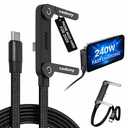 240w USB-C Charge Cable Invisible Holder Sideways Phone Charger with Stand 5 Ft Type-C Fast Flat Braided Multi Folding Side-Entry Charging Data Cord Foldable 90 Degree Right Angle for Phone Tablets