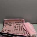 10 Pcs Christmas Farmhouse Kitchen Decor and Accessories Set 4 Kitchen Towels 2 Pot Holders 2 Oven Mitts 2 Rugs for Thanksgiving Cooking Baking Daughter Mom Gifts, (Pink,Classic Style)