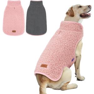 cyeollo Warm Dog Coat Fleece Winter Sweater Coats, Sherpa Reversible Dog Jacket Vest with Leash Hole for Large Dogs, Soft Pet Coats for Cold Weather, Pink, XXXL