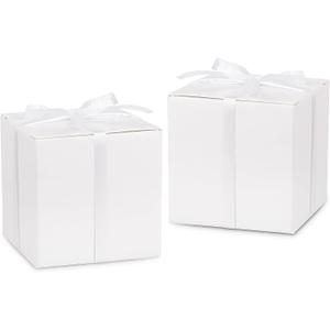 Adecortalk 100 Pcs Mini White Gift Boxes 2x2x2 Inches White Party Favor Boxes Gift Candy Boxes with Ribbons for Birtyhday Wedding Baby Shower Graduation Bridal Shower Halloween Christmas Valentine Gifts