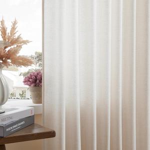 DaysU Linen Natural Curtains - 96 Inch Length, 2 Panel Sets for Living Room & Bedroom/Farmhouse, Semi Sheer Pleated, Rod Pocket, Light Filtering Privacy (54"W x 96"L (Pack of 2))