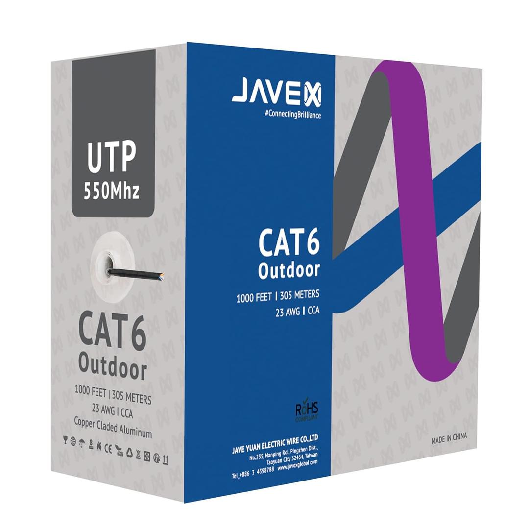 JAVEX CAT6 UTP Outdoor(1000 Feet), 550Mhz, 23AWG, CCA Ethernet Bulk Cable, Easy-Pull Box, 305m, Black
