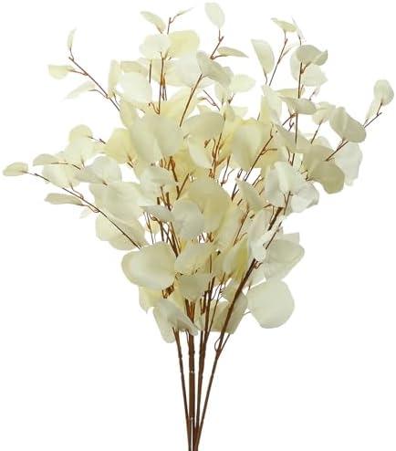FuleHouzz 3 PCS Artificial Eucalyptus Stems Long 33" Fake Eucalyptus Leaves Branches for Vase Home Wedding Party Decorations, Cream White