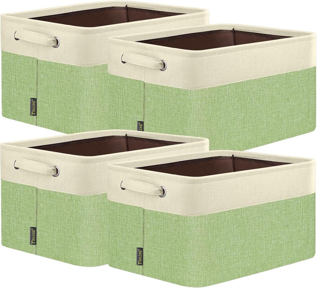 BALEINE 4 Pack Fabric Closet Storage Bins for Shelves, Linen Closet Organizers and Storage, Decorative Baskets for Organizing, Shelf, Clothes, Home, Office (Green, 15''x11''x9.5'')