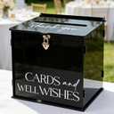 Black Acrylic Card Box with Lock & Slot, Gothic Wedding Card Boxes for Reception, Elegant Money Envelop Gift Cards Box for Party Wedding Birthday Baby Shower Graduation Table Decor