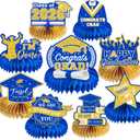 9Pcs Graduation Decorations Class of 2026 - Blue and Gold Congrats Grad Honeycomb Centerpieces, Graduation Table Toppers for 2026 College High School Graduation Party Supplies Decorations