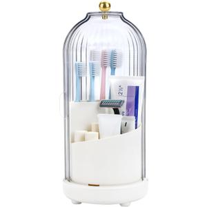 Toothbrush Organizer with Cover,3 Slots for Bathroom Toothbrush Holders with Lid,Dustproof Design,Rotating Holder,Ideal Makeup Brushes Holder for Bathroom Countertop Organization and Storage