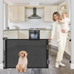 80 Inch Retractable Baby Gates for Doorways Retractable Mesh Dog Gate for The House 33 Tall Retractable Gate Outdoor Baby Gate for Decks Indoor Retractable Pet Gate Mesh Child Safety Gate for Stairs (Black)