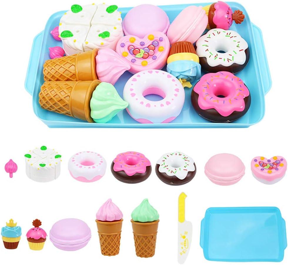 Play Desserts Food Set - Play Food for Kids Kitchen - Pretend Cutting Play Desserts Cake Ice Cream and Donuts Food Toys - Birthday Gifts Set Toy for Boys, Girls, Toddler