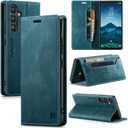 for Samsung Galaxy S24 FE Case, [RFID Blocking] PU Leather Wallet Cover Magnetic Flip Cover Card Holder Kickstand Shockproof Protective Phone Case for Samsung Galaxy S24 FEBlue Green