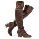 katliu Women's Thigh High Boots Sexy Stacked Block Heel Boots Over the Knee Brown 8