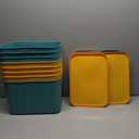 Hoolerry 8 Pieces Colorful Storage Bins with Lid, Plastic Storage Basket Organizing Container Stackable Box with Handle for Shelves Desktop Playroom Office(14.2 x 10.2 x 9.5 Inch,Green and Yellow)