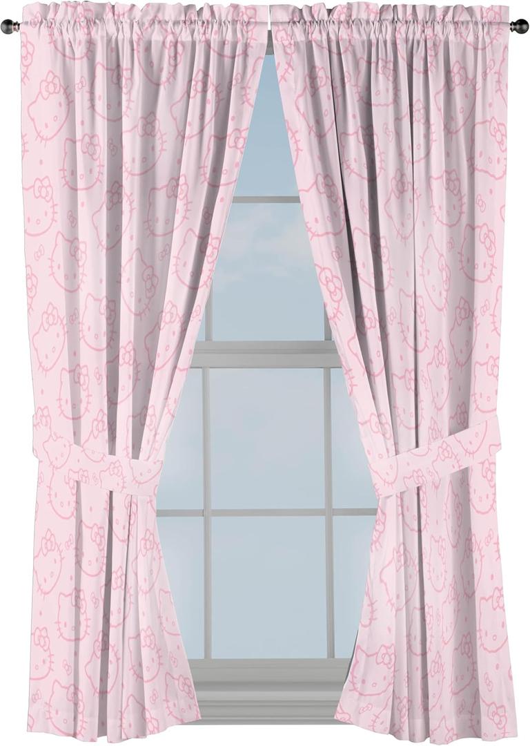 Jay Franco Black Out Window Curtains for Bedroom 4-Piece Drape Set with 2 Tiebacks, Pink - Hello Kitty, 42" W x 63" L (Pack of 2)