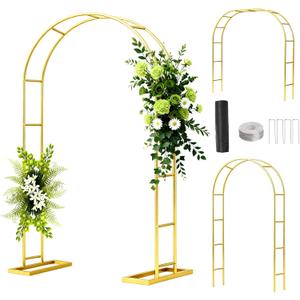 6.6FT Metal Wedding Arch Stand Gold Square Arched Backdrop FrameAssemble Freely 3 Sizes,Metal Pergola Arbor with Base for Party Ceremony Birthday Bridal Baby Shower Garden Floral Balloon Arch Decor