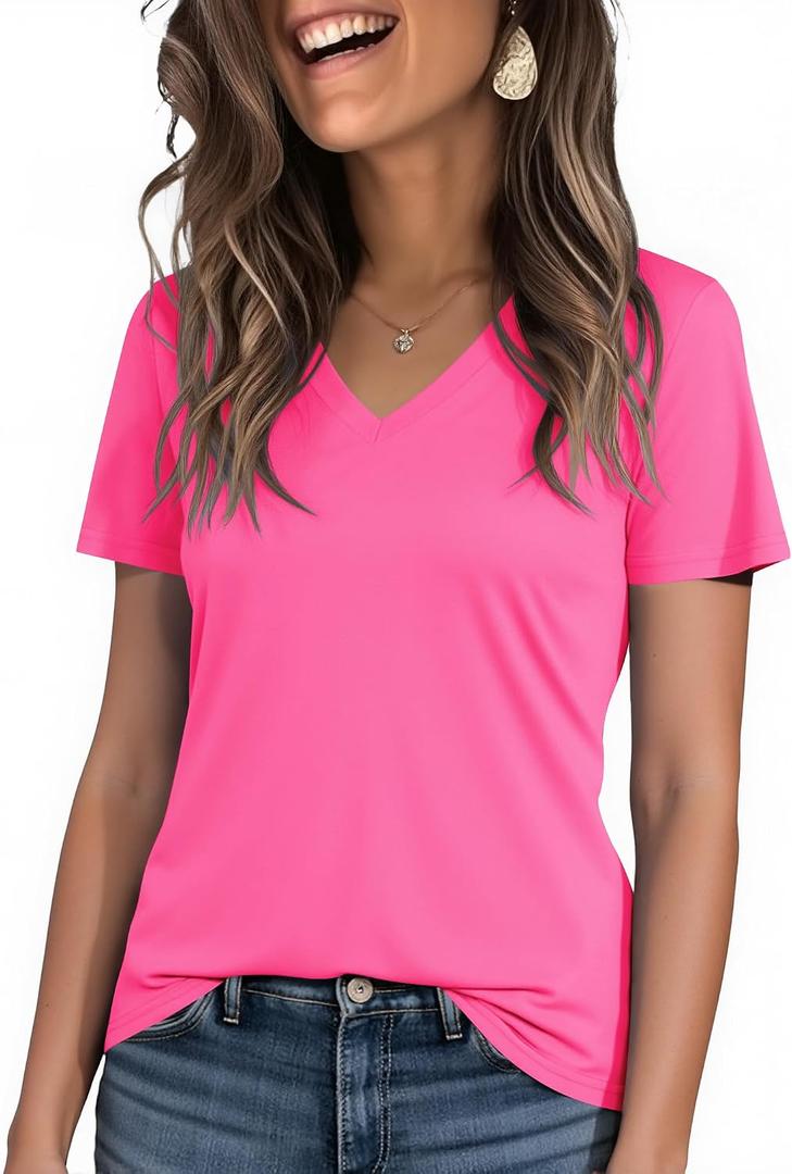 Kistore Workout Tops for Women Breathable V Neck Yoga T Shirts Trending Beach Casual Loose Fit Tee Running (L)
