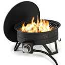 Giantex Portable Propane Fire Pit, 17" Small Outdoor Fire Bowl w/Foldable Legs, Round Fireplace with Lid, Removable Grill, Carry Bag, Lava Rocks, 58000 BTU Smokeless Gas Firepit for Outdoor Camping
