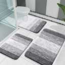 OLANLY Bathroom Rugs Sets 3 Piece, Soft Absorbent Microfiber Bath Mats and U-Shaped Contour Toilet Rug, Plush Shaggy Bath Mat Set for Bathroom (30"x20"+24"x16"+24"x20", Grey)
