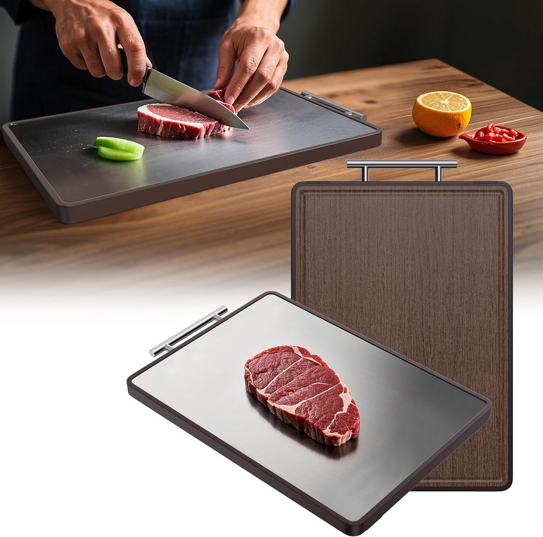 URMONA Cutting Board Double Sided, Cutting Boards For Kitchen, Food-Grade, Easy to Clean (304 Stainless Steel + Natural Rosewood - 16 x 11 in)