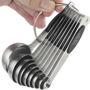 Magnetic Measuring Spoons Set of 9 Stainless Steel Stackable Measuring Spoons Heavy Duty Nesting Teaspoons Tablespoons for Measuring Dry and Liquid Ingredients (Black)