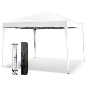 VINGLI 10x10 Pop Up Canopy Tent, Outdoor Tent Canopy Foldable Portable Canopies for Camping, Patio, Parties, EZ Up Gazebo Canopy with Carry Bag (White)