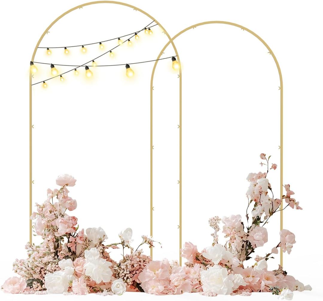 Babenest Gold Arch Backdrop Stand Set of 2, 6.6FT/7.2FT Metal Arch Wedding Stand, Balloon Arch Frame for Ceremony Birthday Party Bridal Baby Shower Banquet Decoration (7.2FTx4FT,6.6FTx3FT), Gold