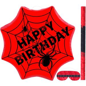 Spider Piata Comic Party Decorations Spider Web Piata Set with Stick Blindfold for Hero Themed Birthday Baby Shower Bachelorette Celebration Decor Supplies
