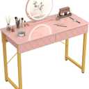 WESTREE Vanity Desk with 2 Drawers and Storage Shelf, Modern Makeup Table with Glossy Desktop, Gold Metal Frame Writing Desk for Bedroom or Home Office, No Mirror (40 Inch)