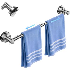 Adjustable Suction Cup Towel Bar for Bathroom Wall,14.6Inch~24 Inch Towel Racks for Bathroom, SUS304 Stainless Steel Bathroom Towel Holder,Bathroom Accessories Brushed Nickel Towel Rack (Silver-1pc)
