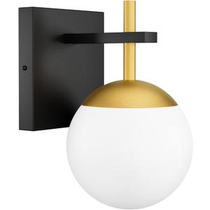 Ralbay Black Gold Wall Sconce, Mid Century Modern Wall Lighting Fixtures Milky Glass Indoor Wall Lamp for Home Decor Bathroom Kitchen Living Room Vanity Hallway, Black and Gold 1 Light