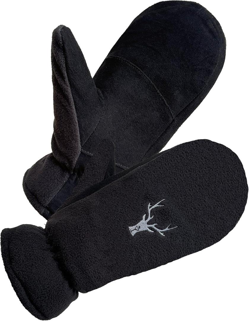 SKYDEER Winter Mittens with Soft Deerskin Suede Leather & Thermal Polar Fleece & Warm C100G 3M Thinsulate Insulation SD5171M (X-Large, Black/Black)