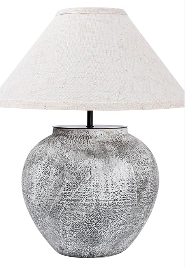 15.3" White Streak Ceramic Pot Table Lamp,Ceramic Decorative for Home Decor,Bedside Table,Bedroom, Living Room