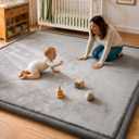 AEOCOO 60x80 Thick Baby Play Mat for Floor, 1.3" Memory Foam Infant Tummy Time Mat, Extra Large Soft Nursery Rug for Babies & Toddlers, Anti-Slip Cushioned Crawling Rug for Living Room, Grey
