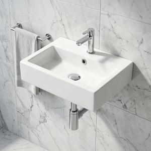 NUESTRA VIDA Wall Mount Bathroom Sink, 20" x 14.7" Rectangular White Ceramic Wall Hung Vanity Sink with Faucet Hole & Overflow, Floating Porcelain Hand Wash Basin