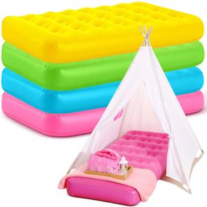 Leyndo 4 Pack Kids Air Mattress Bulk Toddler Inflatable Bed Blow up Camping Sleeping Pad 61.81 x 25.98 x 7.09 Inches Kid Inflatable Airbed for Aged 3-10 Years Old (Multicolor) (Many Colors)