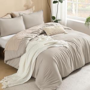 Litanika Linen Grey Comforter Set King Size, 3 Pieces Lightweight Solid Bedding Comforter Set, All Season Fluffy Bed Set (104x90In Comforter & 2 Pillowcases)