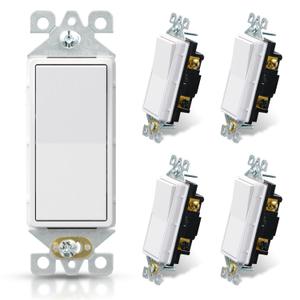 ELEGRP Matte White 3 Way Decorative Light Switch, 15Amp, 120-277 Volt, AC Decors Rocker Paddle Wall Switch Replacement, Self-Grounding, Residential and Commercial Grade, UL Listed (5 Pack) (Without Wall Plate)
